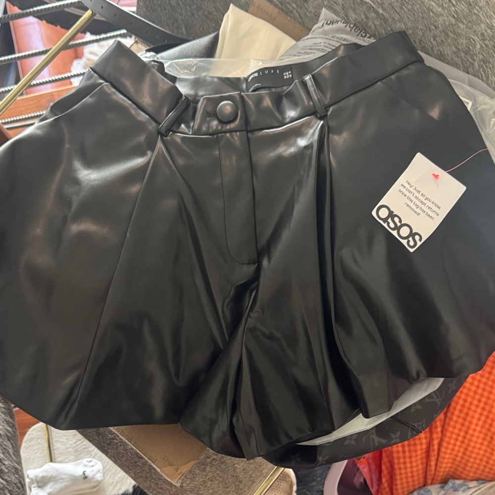 ASOS Black Faux Leather Pleated High-Waist Skort